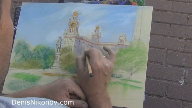 Главное здание МГУ. Пастель. Бесплатный урок смотреть онлайн