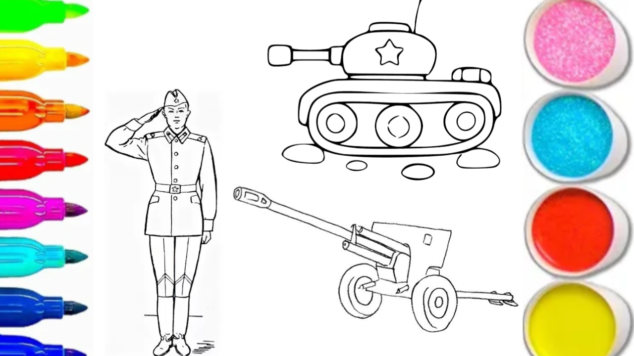 КАК НАРИСОВАТЬ СОЛДАТ, ТАНК И ЗЕНИТКУ смотреть онлайн