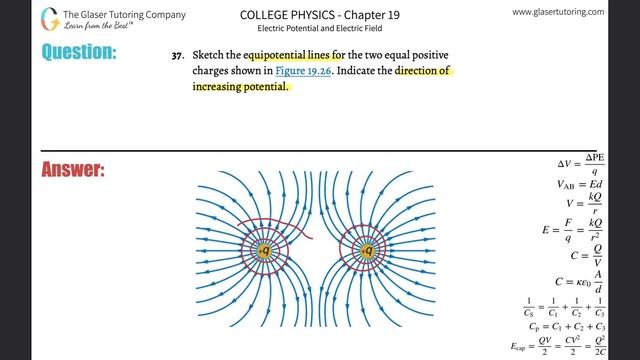 19.37 | Sketch the equipotential lines for the two equal positive charges shown in Figure 19.26. смотреть онлайн