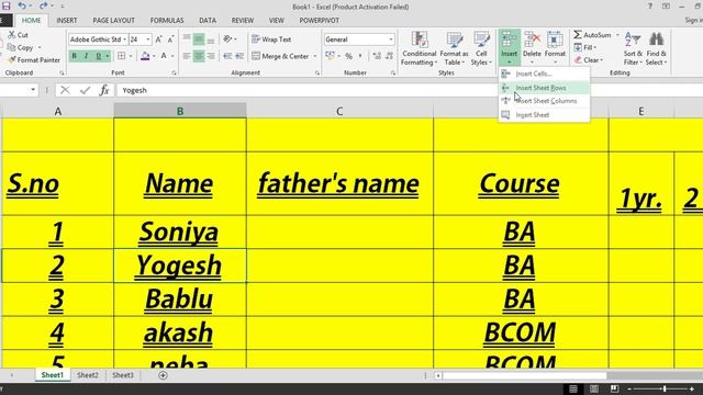Microsoft Excel Tutorial in Hindi - INSERT CELL ROW & COLUMN lecture 12 смотреть онлайн