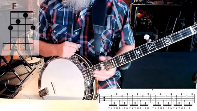 Beginning Bluegrass Banjo - Lesson 11 G to F using rolls and chords together смотреть онлайн