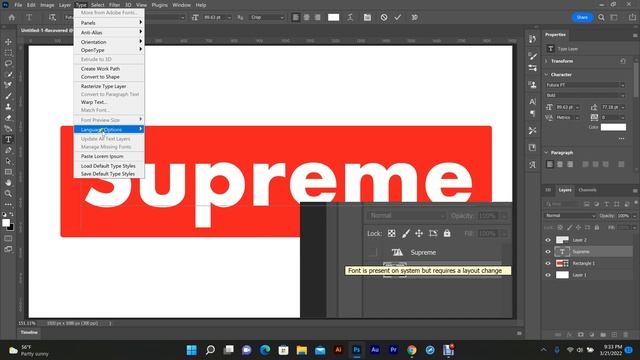 2022 Adobe Photoshop CC Tutorial | Font is present but requires a layout change FIX* смотреть онлайн
