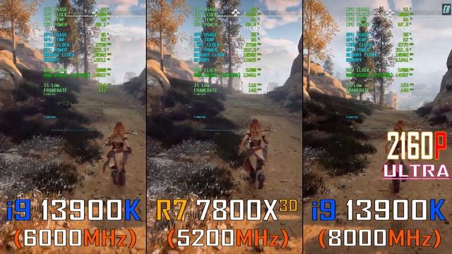 I9 13900K (DDR5 - 6000MHz) Vs R7 7800X3D (DDR5 - 5200MHz) Vs I9 13900K (DDR5 - 8000MHz) || 2160P ||