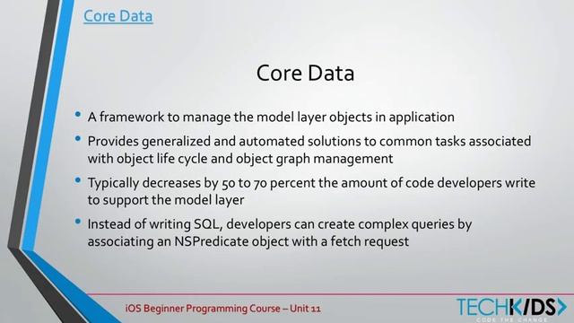 Techkids iOS - Unit 11 - Data Storage in iOS (2) - SQLite & Core Data смотреть онлайн