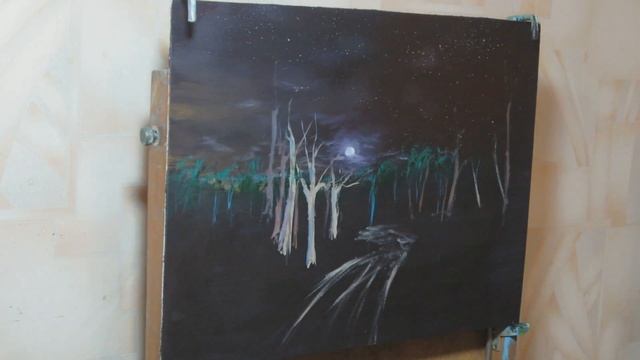 Как начать писать акрилом. Живопись акрилом для начинающих. Acrylic painting. Ночная дорога. смотреть онлайн