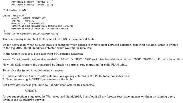 Databases: Oracle Ref Partitioning: Deadlock due to child table row migration смотреть онлайн