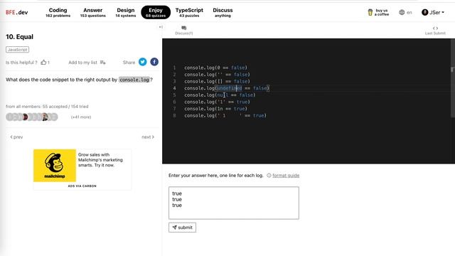 BFE.dev quiz#10. Equal | JSer - JavaScript lover смотреть онлайн