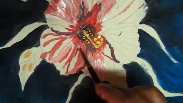 Rami Benatar demo How to paint Pink Hibiscus Flower using Acrylic as Watercolor impressionist смотреть онлайн