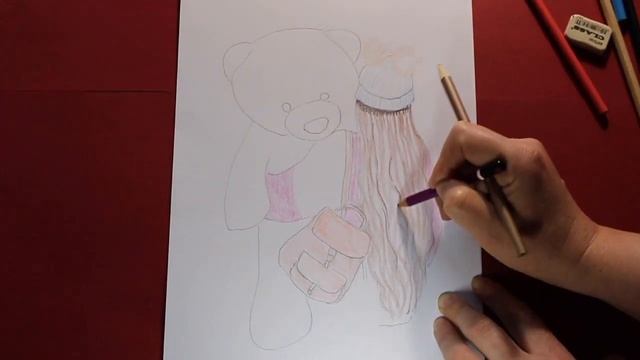 Как нарисовать девушку с плюшевым мишкой Тедди How to draw Girl with big Teddy bear. Pencil Sketch смотреть онлайн