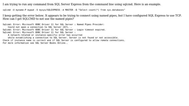 Databases: SQLCMD Returning Named Pipe Error смотреть онлайн