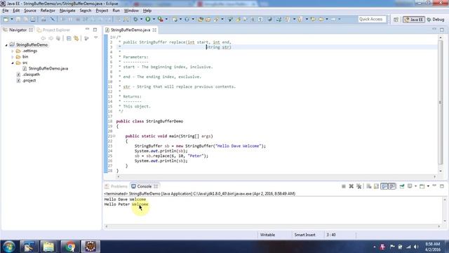 Java StringBuffer [replace(int start, int end,String str) method] | Java Tutorial смотреть онлайн