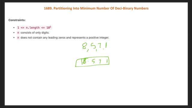 Partitioning Into Minimum Number Of Deci Binary Numbers L Leetcode 1689 | Java Python смотреть онлайн
