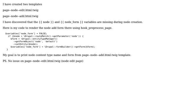 Drupal: Variables are missing on page--node--add.html.twig смотреть онлайн