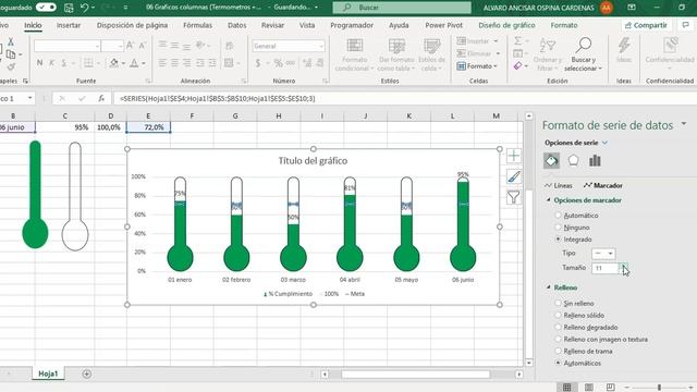 Gráfico de columnas en forma de Termómetro en Excel. смотреть онлайн
