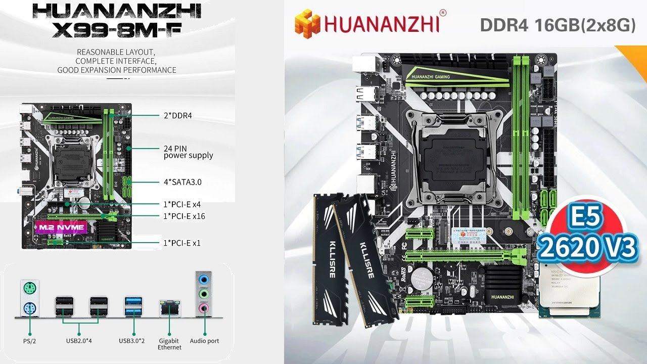 Классический бюджетный комплект на LGA2011 3, Hunananzhi x99 8m f , Xeon E5 2620 v3 , 2X8Gb DDR4 смотреть онлайн