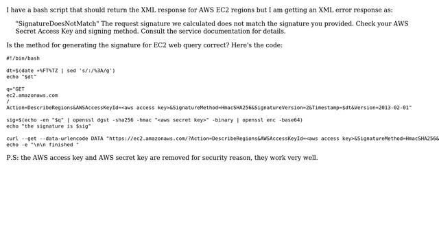 Unix & Linux: AWS XML response error signature does not match смотреть онлайн