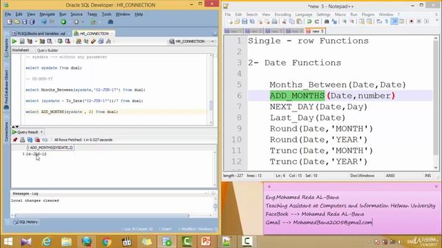 دورة ORACLE الحلقة 43 # Single Row Date Functions . смотреть онлайн
