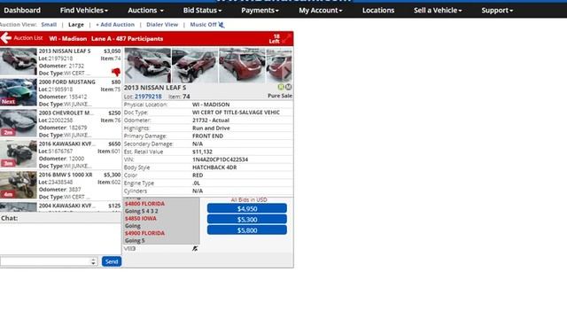 Торги за Ниссан Лиф 2013 на аукционе Copart смотреть онлайн