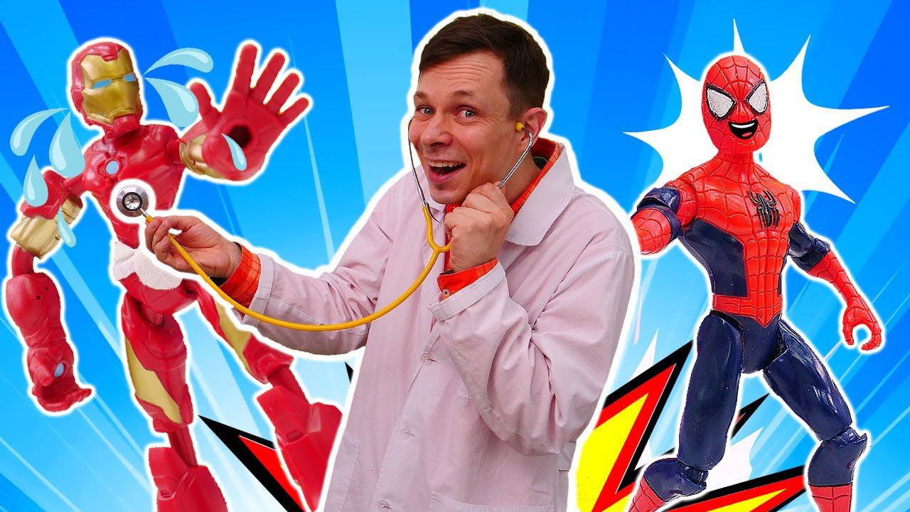 Железный Человек поднимал тяжести и стал неисправен! Супергерои в видео для мальчиков смотреть онлайн