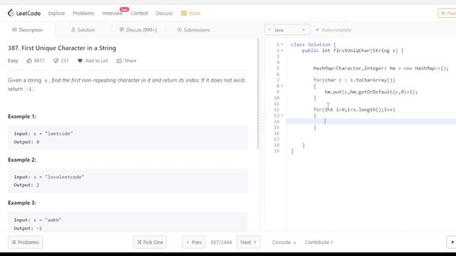 387. First Unique Character in a String || In Java || Leetcode Problem || Easy #leetcode смотреть онлайн