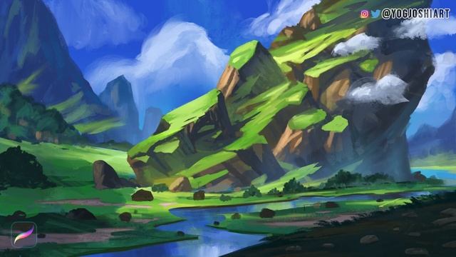 Mountain Landscape Painting - Procreate Digital Artwork Process - Time-Lapse - Free Download смотреть онлайн