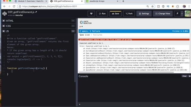 JavaScript Exercises | Hack Reactor's Bootcamp Prep | Module 1 | Exercise 039_getFirst Element смотреть онлайн