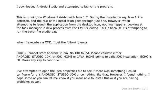 Android : Android Studio installation on Windows 7 fails, no JDK found смотреть онлайн