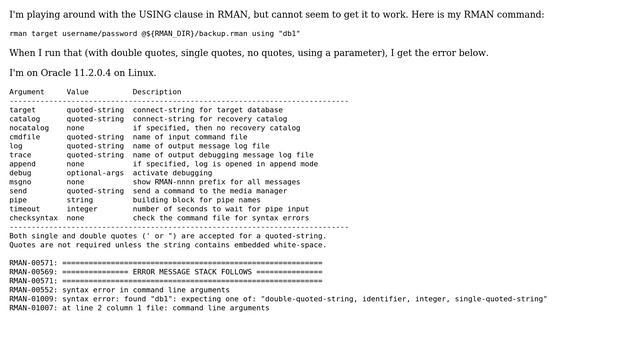 Databases: Oracle RMAN substituting variables смотреть онлайн