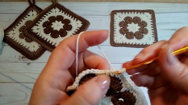 Шикарный квадратный мотив ! Африканский цветок в прихватке !