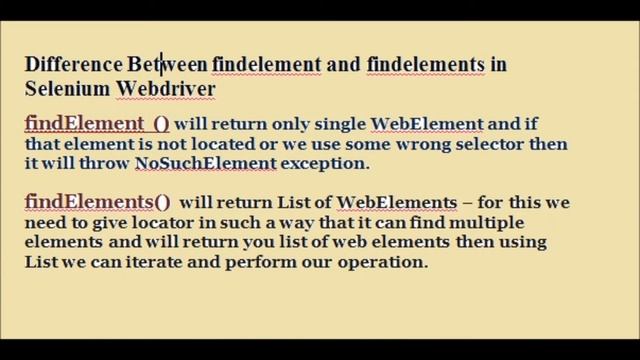Diff b/w findElement() and findElements()- real time Automation Testing Selenium interview questio смотреть онлайн