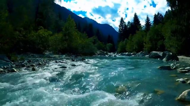 Calming Mountain Turquoise River. Calming Water Sounds. (10 Hours) White Noise For Sleep.