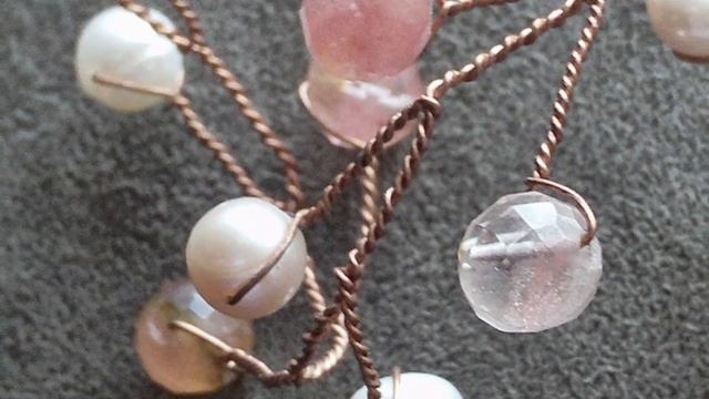 Shape-able High Qual Hair Vine Genuine Pink Tourmaline & Genuine Fresh Water Pearls On Pure Copper