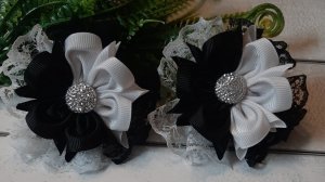 МК. Школьные бантики инь-янь на заколке из репсовой ленты 4 см. своими руками.