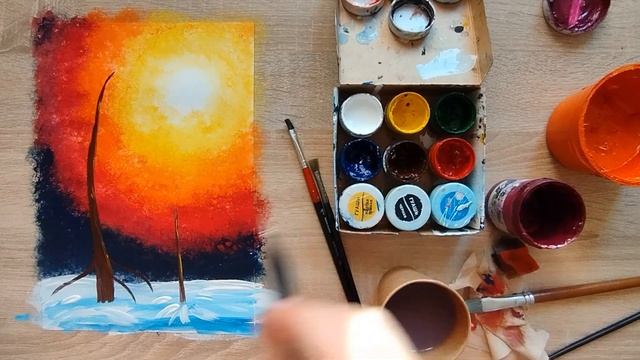 Простой рисунок гуашью | рисование губкой смотреть онлайн
