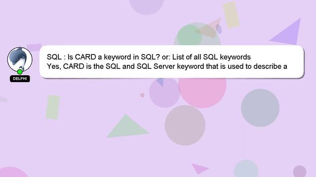 SQL : Is CARD a keyword in SQL? or: List of all SQL keywords смотреть онлайн