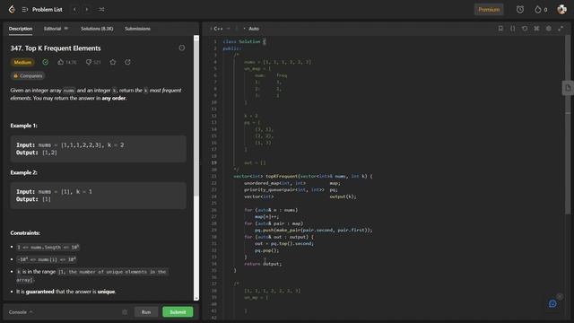Top K Frequent Elements - LeetCode #347 - C++ смотреть онлайн