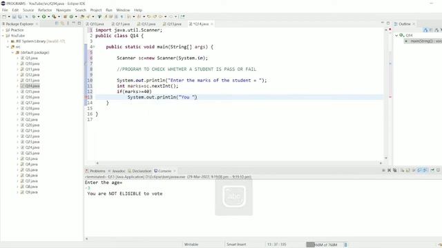 || 14 || Write a java program to check whether student is pass or fail |Pass Fail Validation progra смотреть онлайн