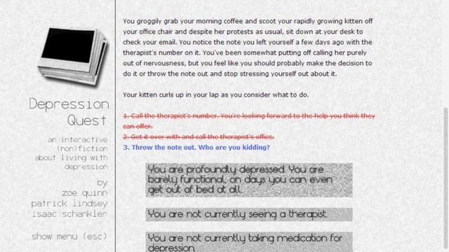 Depression Quest - A Very Powerful Story in a videogame visual novel смотреть онлайн