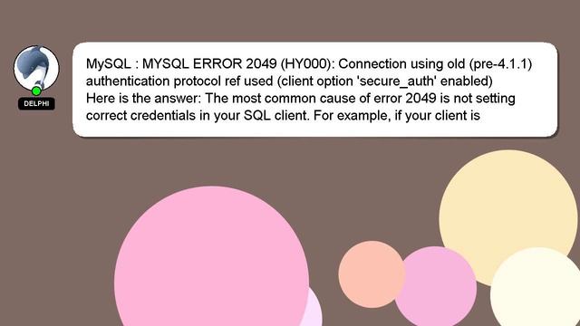 MySQL : MYSQL ERROR 2049 (HY000): Connection using old (pre-4.1.1) authentication protocol ref used смотреть онлайн