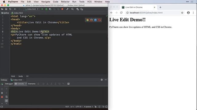 How to use Live Edit to edit HTML & CSS in PyCharm смотреть онлайн