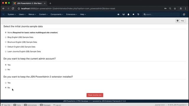 JSN PowerAdmin 2 Tutorials - Video 8: Site Reset смотреть онлайн