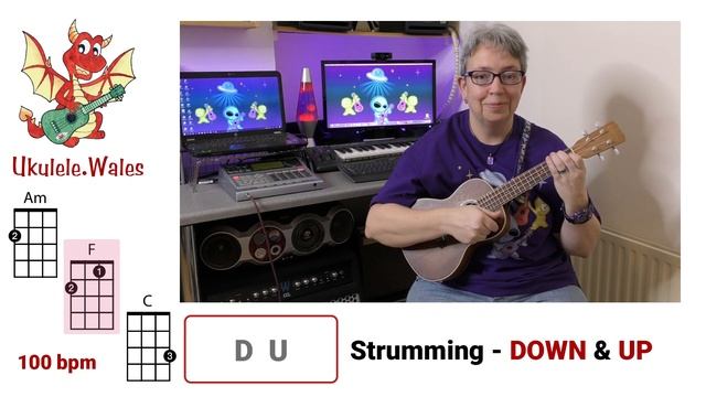 Ukulele Lesson 2 - Beginner Uke Lessons - C, F & Am Chords and Easy Strumming Patterns For Ukulele смотреть онлайн