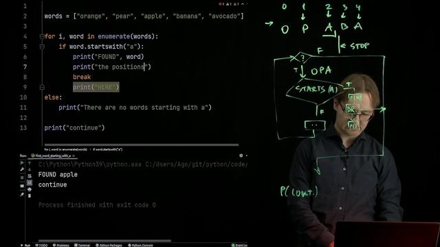 Python (eng) - Loop example: last word starting with a смотреть онлайн