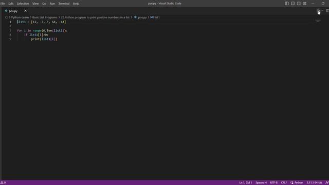 Python program to print positive numbers in a list смотреть онлайн