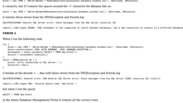 DBLIB PDO driver keeps failing when trying to connect/query Microsoft Azure SQL database смотреть онлайн