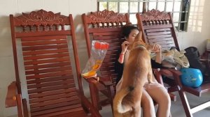 Funny Girls is Having Fun with Her Smart Dog