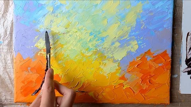 Осенний пейзаж мастихином и масляными красками | Мастер-класс по живописи смотреть онлайн