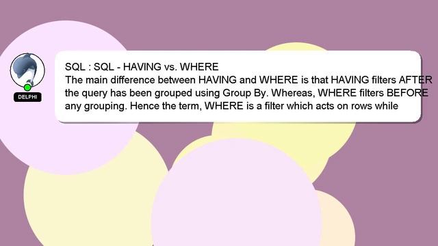 SQL : SQL - HAVING vs. WHERE смотреть онлайн