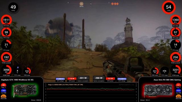 Rage 2 (1K) - GeForce GTX 1060 6GB vs Radeon RX 580 смотреть онлайн