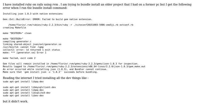 Ubuntu: Can't bundle install json gem in ubuntu смотреть онлайн